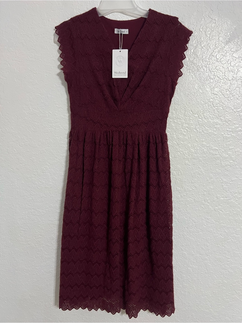 NWT Wedtrend  Midi Dress Women's Burgundy Cocktail Lace  Sleeveless Size S  #566